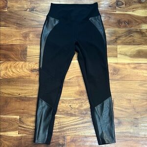 Assets By Spanx Black Leggings with Leather Accents